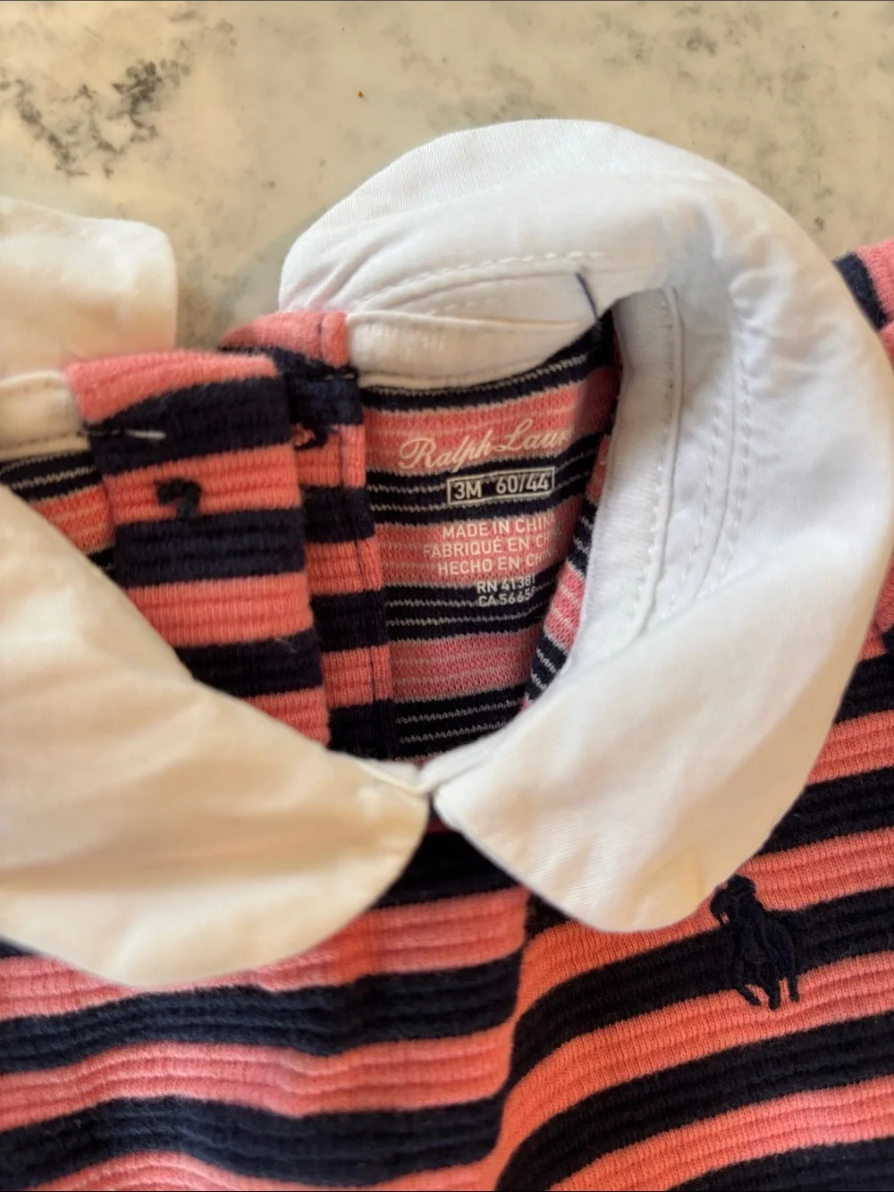 Ralph Lauren Pink and Navy Striped Polo Dress with White Peter Pan Collar